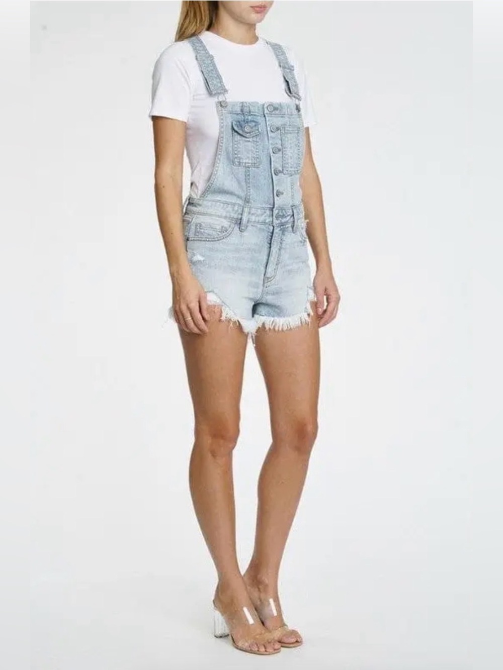 Eunina Elle High-Rise Denim Shortall Light Blue Size Large